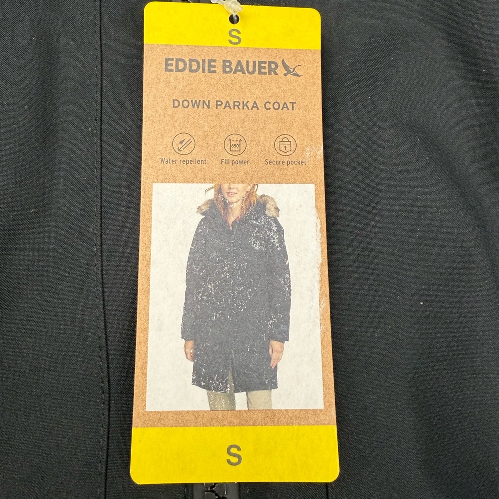 Eddie Bauer Women's Black Down Parka Ski Jacket‎ with Fur Hood NEW - Picture 4 of 9